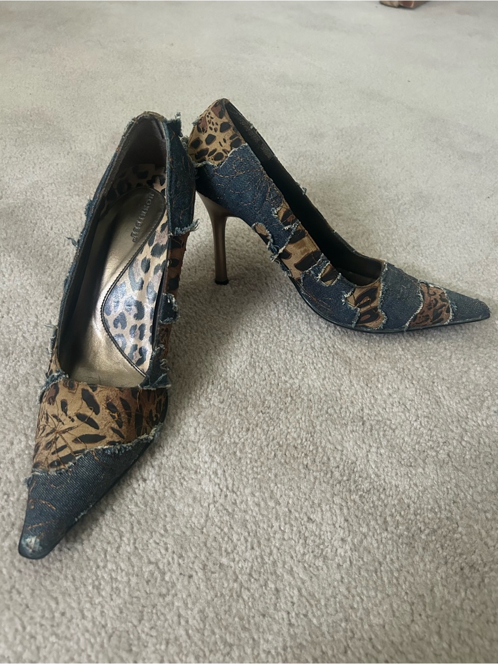 Bonnibel Denim and Leopard Patchwork Pointed-Toe Stiletto Heels